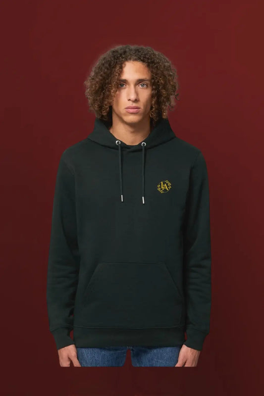 Pull Iconique Life Africa - sweat à capuche streetwear africain noir avec Monogramme LA au dos